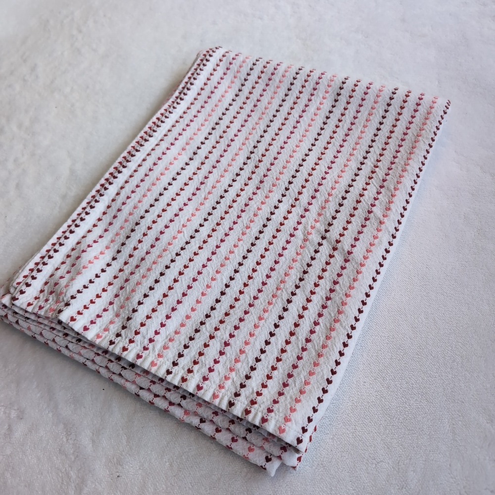 Rachel Zoe Tablecloth White Red Pink Embroidered Heart Stripes Valentine's 60x80